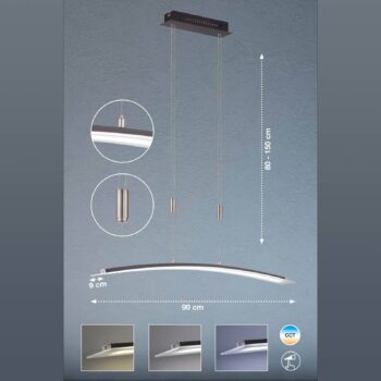 Závesné LED svietidlo Metis stmiev CCT čierna 90cm