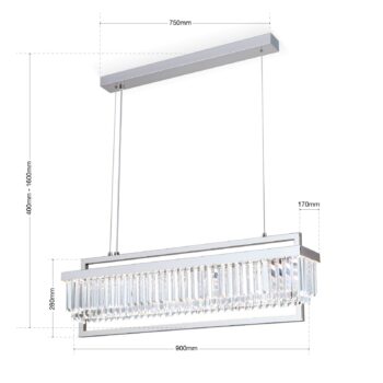 Závesné LED svietidlo Prism, podlhovasté chróm