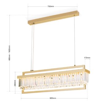 Závesné LED svietidlo Prism, podlhovasté, zlaté