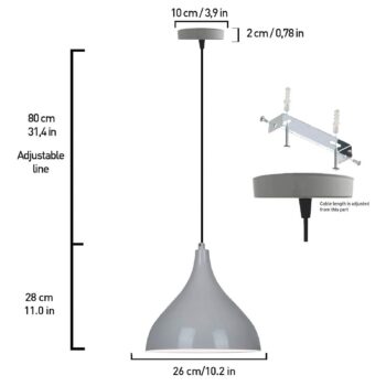 Závesné svetlo Adash, sivé, kov, Ø 26 cm, E27