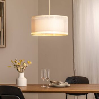 Závesné svetlo Duo Den Light, krémová farba, Ø 50 cm, ľan, PVC