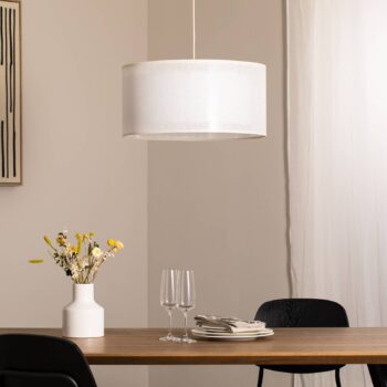 Závesné svetlo Duo Den Light, krémová farba, Ø 50 cm, ľan, PVC