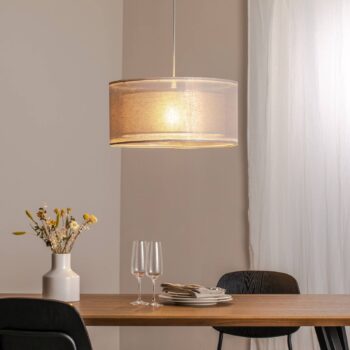 Závesné svetlo Duo Den Light, strieborno-sivé, Ø 50 cm, ľan, PVC