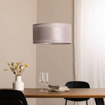 Závesné svetlo Duo Den Light, strieborno-sivé, Ø 50 cm, ľan, PVC
