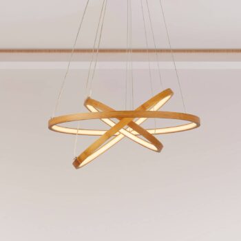 Závesné svetlo Eternity LED, zlatá farba, bambus, Ø 50 cm