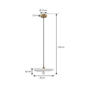 Závesné svetlo Lindby Annira, Ø 29 cm, keramika, biela/mosadz