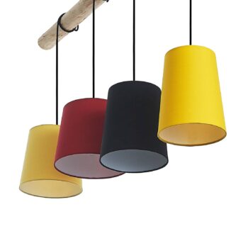 Závesné svetlo Lindby Hinai, čierna/červená/žltá, textil, 116 cm