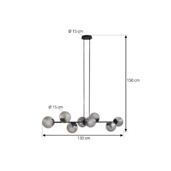 Závesné svetlo Lindby Isamer, dymovo sivá, 130 cm, guľa