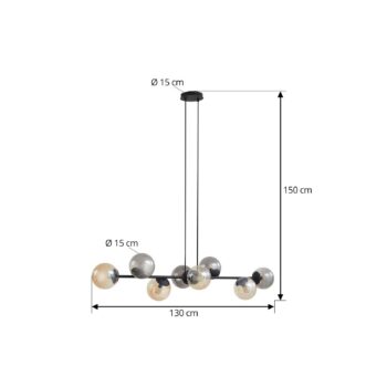 Závesné svetlo Lindby Isamer, dymovo sivá/jantárová, 130 cm, guľa