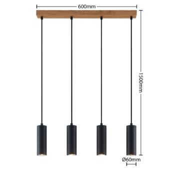 Závesné svetlo Lindby Maniva. 60 cm, 4 svetlá, čierna, GU10