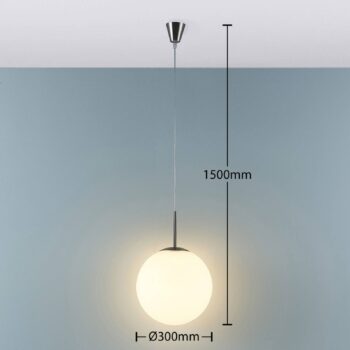 Závesné svetlo Lindby Marike, Ø 30 cm, biele, sklo, guľa, E27