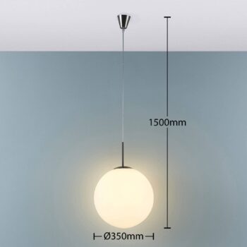 Závesné svetlo Lindby Marike, Ø 35 cm, biele, sklo, guľa, E27