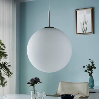 Závesné svetlo Lindby Marike, Ø 40 cm, biele, sklo, guľa, E27
