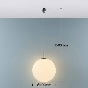 Závesné svetlo Lindby Marike, Ø 40 cm, biele, sklo, guľa, E27