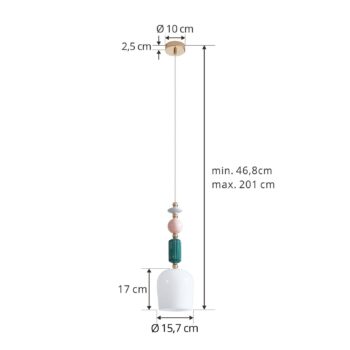 Závesné svetlo Lindby Ysoria, sivá/ružová/zelená, keramika, Ø 16 cm