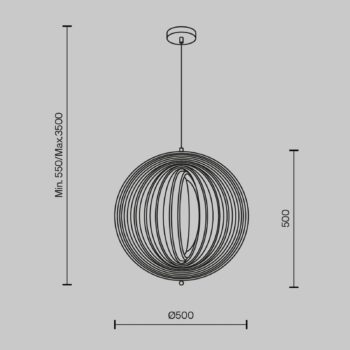 Závesné svetlo Maytoni Roots, guľový tvar, Ø 50 cm, drevo/čierna