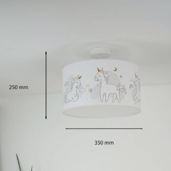 Závesné svetlo Mila, Ø 35 cm, látka, jednorožec, E27