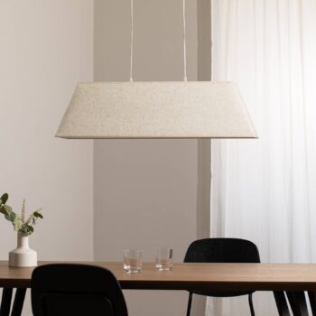 Závesné svetlo Miriel, 90 cm, textil, drevo