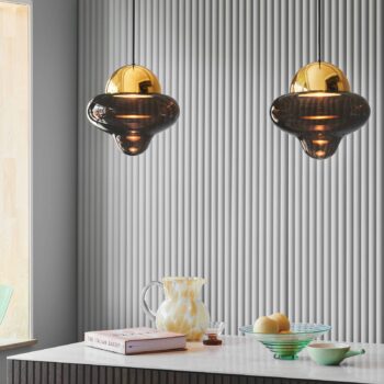 Závesné svetlo Nutty XL LED, hnedá / zlatá farba, Ø 30 cm, sklo