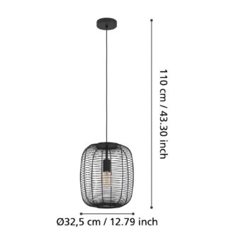 Závesné svetlo Rinroe, Ø 32,5 cm, čierna farba, oceľ