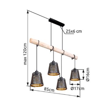 Závesné svietidlo Ablona, dĺžka 85 cm, čierna/zlatá, kov