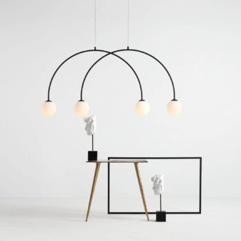 Závesné svietidlo Alison, čierne/biele, 4-pl., oblúkové, 129 cm