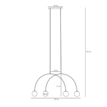 Závesné svietidlo Alison, čierne/biele, 4-pl., oblúkové, 129 cm
