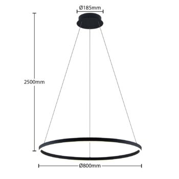 Závesné svietidlo Arcchio LED Albiona, čierne, 1 krúžok, Ø 80 cm