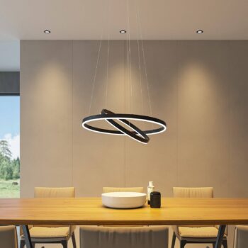 Závesné svietidlo Arcchio LED Albiona, čierne, 2 krúžky, Ø 60 cm