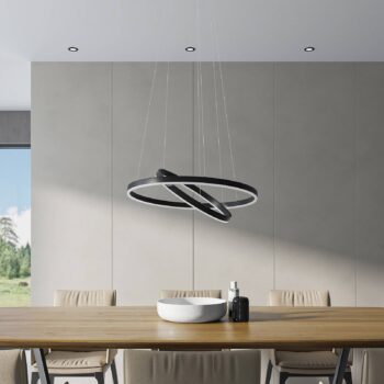 Závesné svietidlo Arcchio LED Albiona, čierne, 2 krúžky, Ø 60 cm