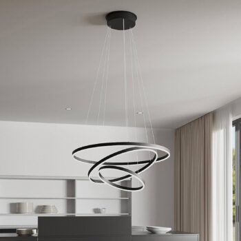 Závesné svietidlo Arcchio LED Albiona, čierne, 3 krúžky, Ø 80 cm