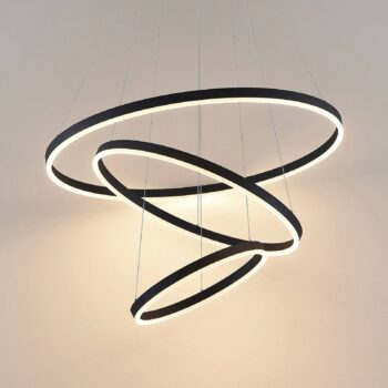 Závesné svietidlo Arcchio LED Albiona, čierne, 3 krúžky, Ø 80 cm