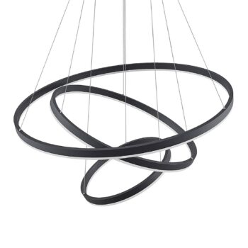 Závesné svietidlo Arcchio LED Albiona, čierne, 3 krúžky, Ø 80 cm