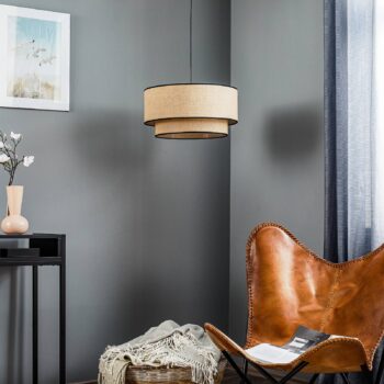 Závesné svietidlo Boho juta & čierne Ø45cm 1-pl