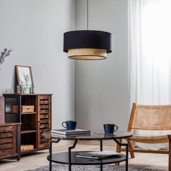 Závesné svietidlo Boho, ratan textil čierna/béžová