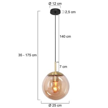 Závesné svietidlo Bollique, mosadz, Ø 25 cm, sklo, 1 svetlo, guľa