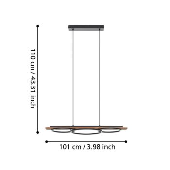 Závesné svietidlo Boyal LED, hnedá farba, dĺžka 101 cm, drevo, 3 svetlá.