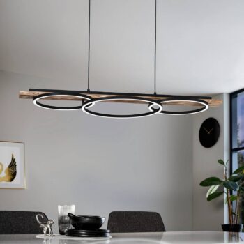 Závesné svietidlo Boyal LED, hnedá farba, dĺžka 101 cm, drevo, 3 svetlá.