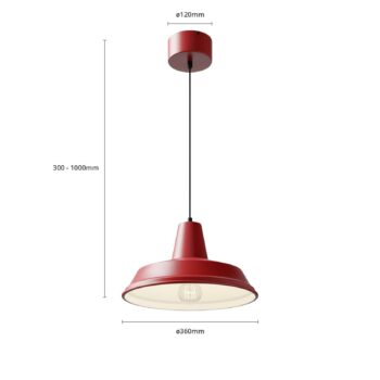 Závesné svietidlo CLASS, červené/biele, Ø 36 cm, kov