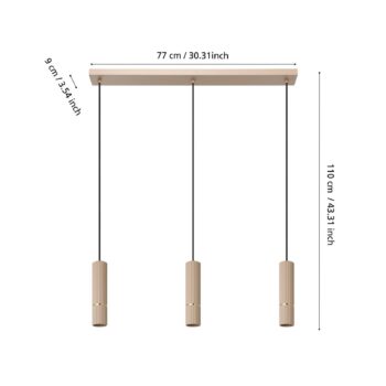 Závesné svietidlo Caminia, piesková farba, dĺžka 77 cm, oceľ, 3 svetlá.