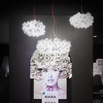 Závesné svietidlo Clizia Mama Non Mama, Ø78cm, biela/červená