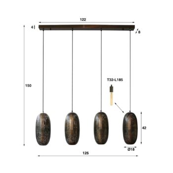 Závesné svietidlo Cosima, 4-svetelné, lineárne, antický bronz