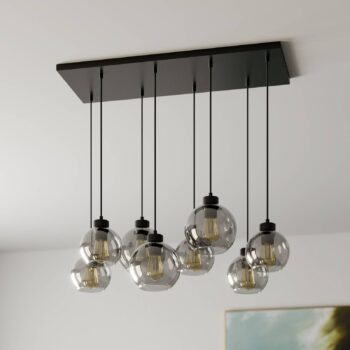 Závesné svietidlo Cubus, dĺžka 95 cm, 8-pl., dymovo šedá, sklo