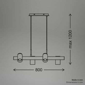 Závesné svietidlo Duta, dĺžka 120 cm, čierna matná, kov 4-pl.