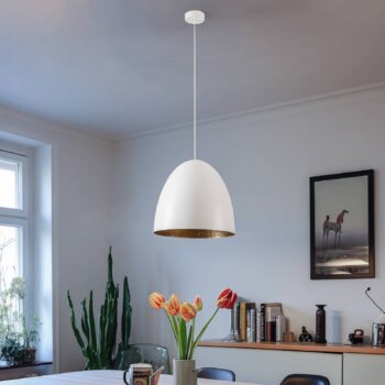 Závesné svietidlo Egg M z kovu, Ø 38 cm, biele