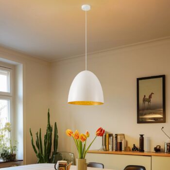 Závesné svietidlo Egg M z kovu, Ø 38 cm, biele