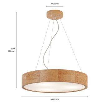 Závesné svietidlo Envostar Kerio, Ø 47 cm, dubové drevo