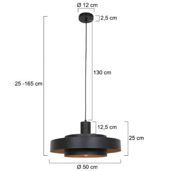 Závesné svietidlo Flinter, drevený dekor, kov, Ø 50 cm, E27