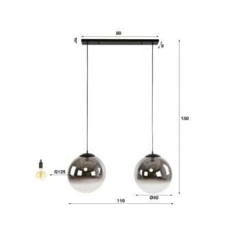 Závesné svietidlo Glassball XL, 2 svetlá, sklo, dymovo sivá, antracit