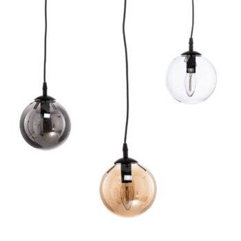Závesné svietidlo Glassy, 3-pl., decentralizované, grafit/jantar/čisté sklo